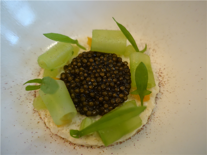 caviar rice pudding with cucumber